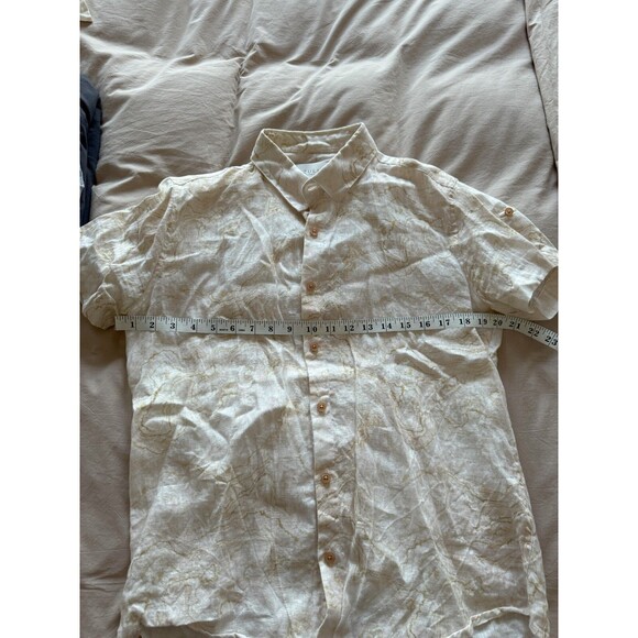 Azulu Colombia Mens M Beige Cuffed Short Sleeve 100% Linen Button Up Shirt - Picture 8 of 8